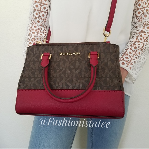 NWT MICHAEL KORS KELLEN BROWN CHERRY SATCHEL SMALL - Picture 2 of 8